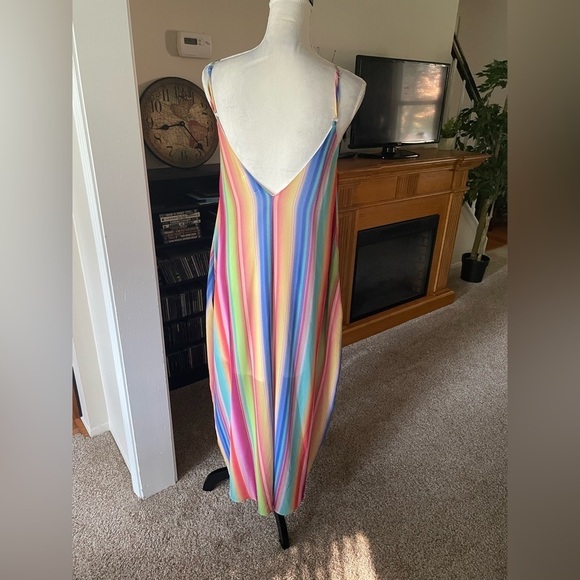 Vestique Maxi Slip Dress Rainbow Deep V Neck Size Small Flowy Cruise Resort Wear - Picture 8 of 9